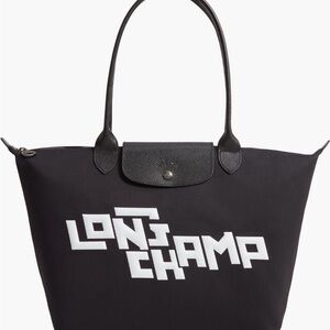 Longchamp Black and White Graphic Tote